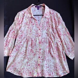 Gloria Vanderbilt Women's Pink Shirt with a geometric pattern and long sleeves